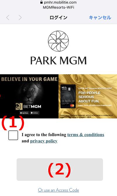 MGMリゾーツ　WIFIログイン画面